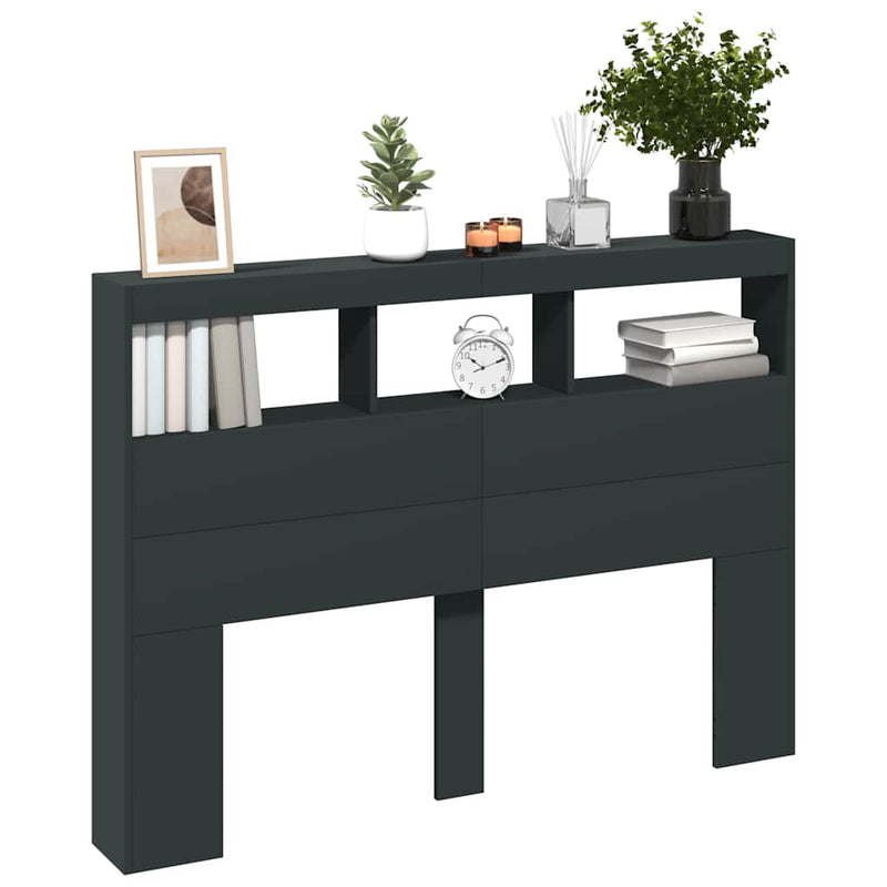 Tăblie cu dulap și LED, negru, 140x17x102 cm