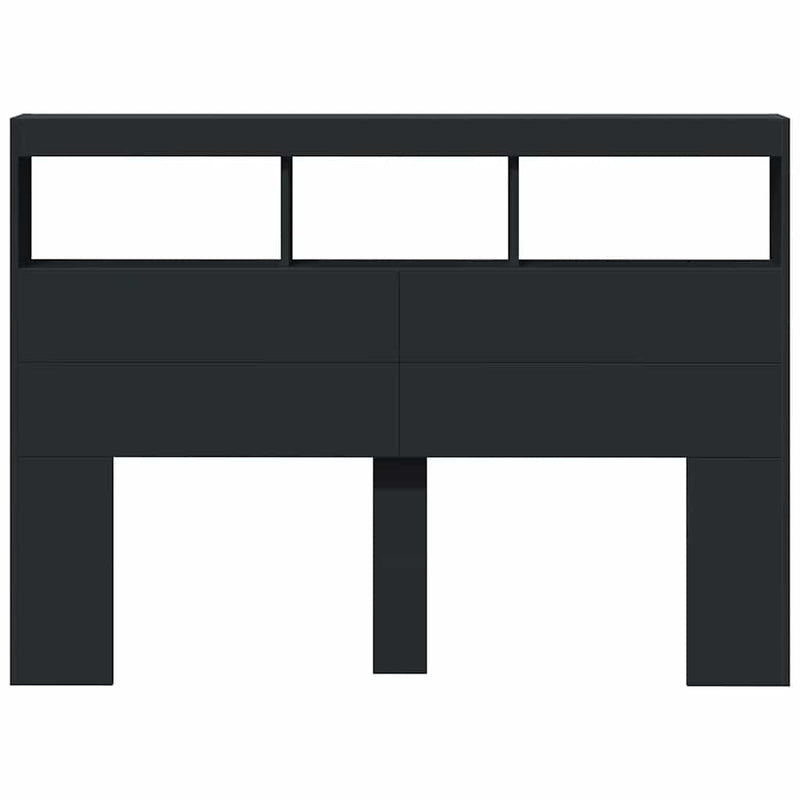 Tăblie cu dulap și LED, negru, 140x17x102 cm