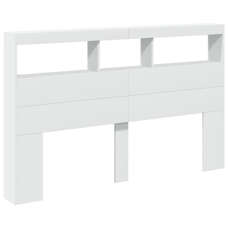 Tăblie cu dulap și LED, alb, 160x17x102 cm