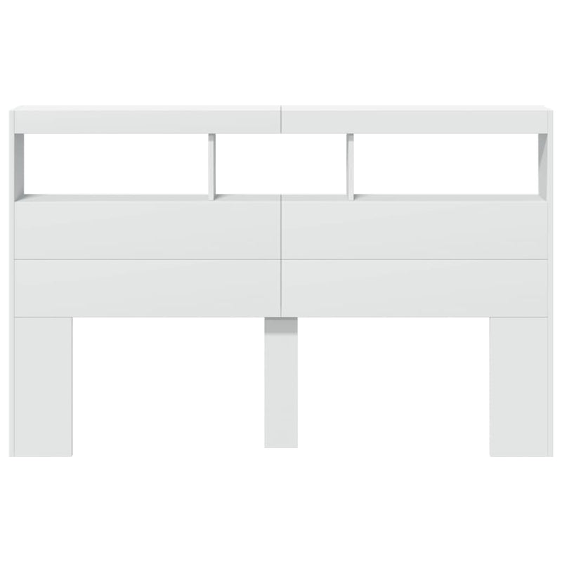 Tăblie cu dulap și LED, alb, 160x17x102 cm