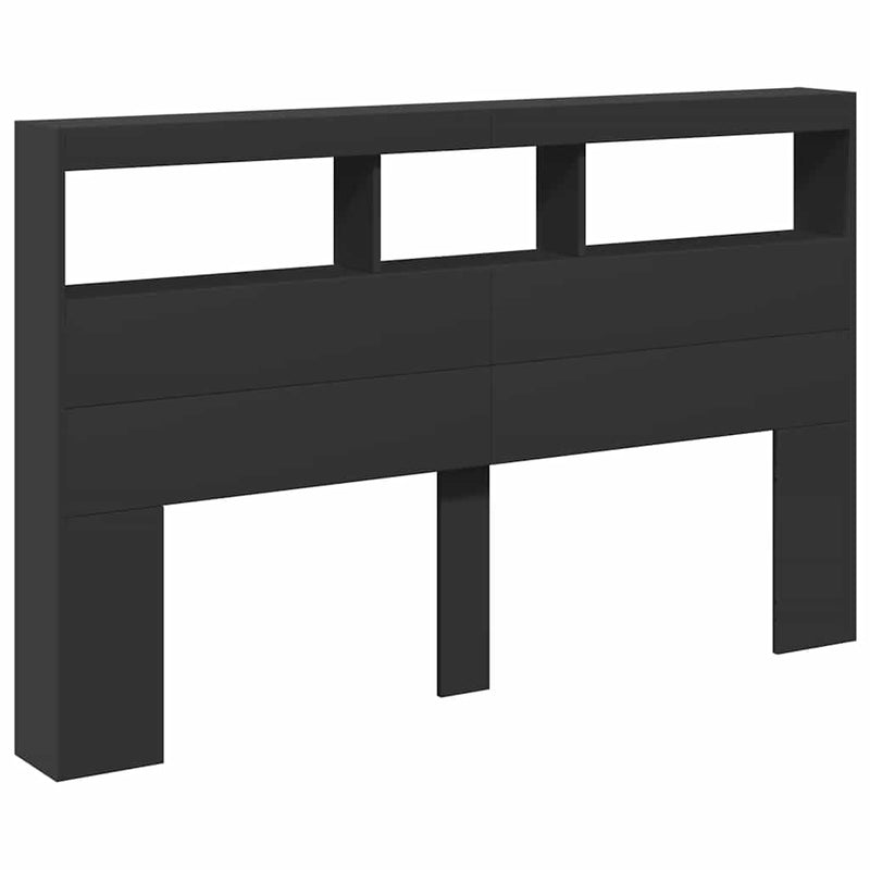 Tăblie cu dulap și LED, negru, 160x17x102 cm