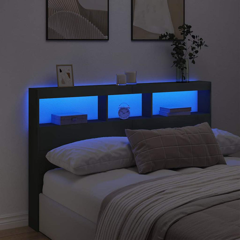 Tăblie cu dulap și LED, negru, 160x17x102 cm