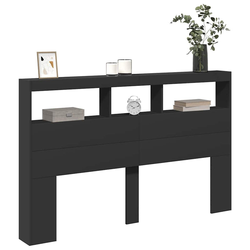 Tăblie cu dulap și LED, negru, 160x17x102 cm