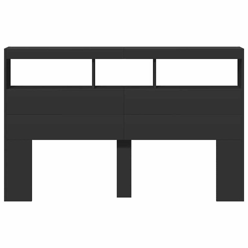 Tăblie cu dulap și LED, negru, 160x17x102 cm