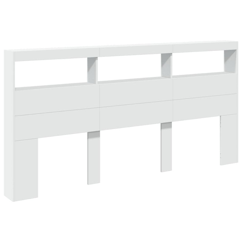 Tăblie cu dulap și LED, alb, 200x17x102 cm