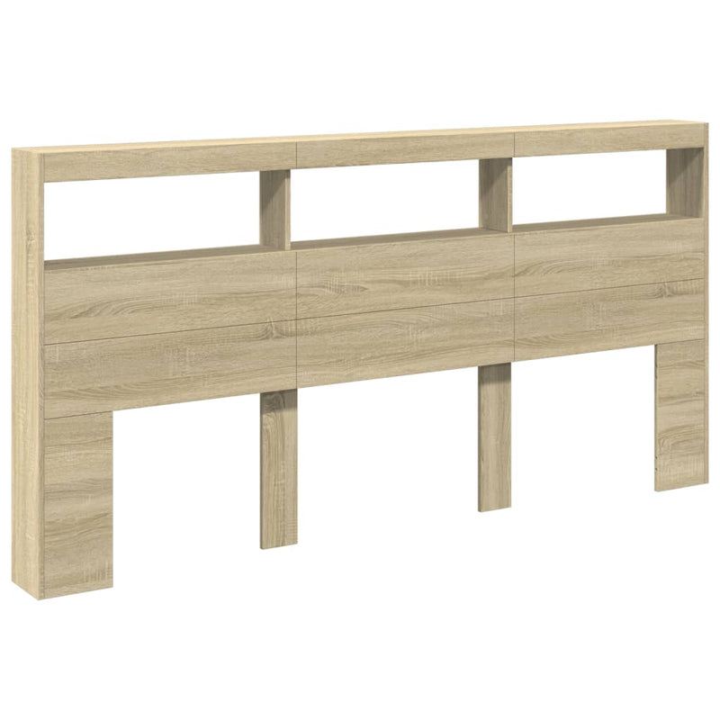 Tăblie de pat cu dulap și LED, stejar sonoma, 200x17x102 cm