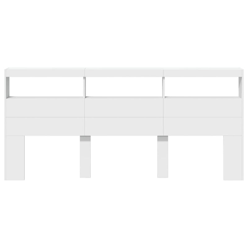 Tăblie cu dulap și LED, alb, 220x17x102 cm