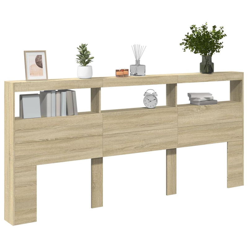 Tăblie de pat cu dulap și LED, stejar sonoma, 220x17x102 cm