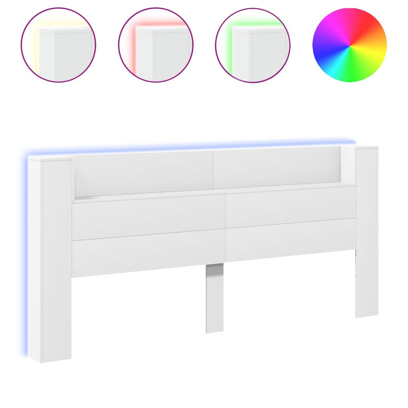 Tăblie cu dulap și LED, alb, 220x16,5x103,5 cm