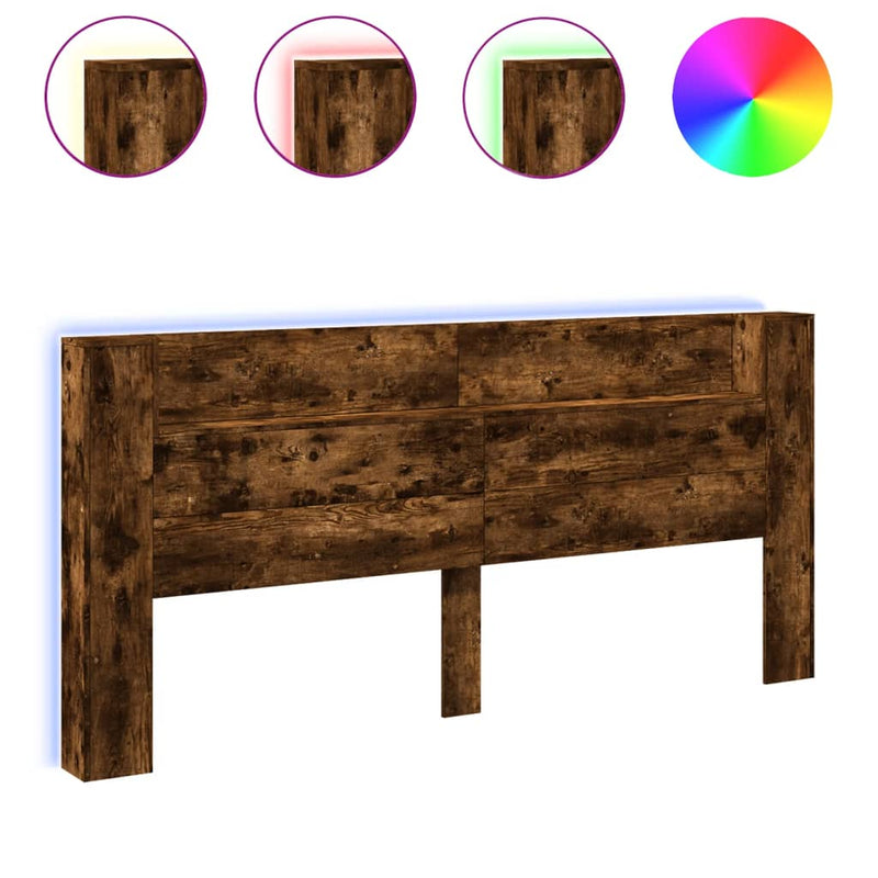Tăblie de pat cu dulap și LED, stejar fumuriu, 220x16,5x103,5cm