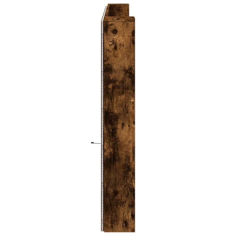 Tăblie de pat cu dulap și LED, stejar fumuriu, 220x16,5x103,5cm
