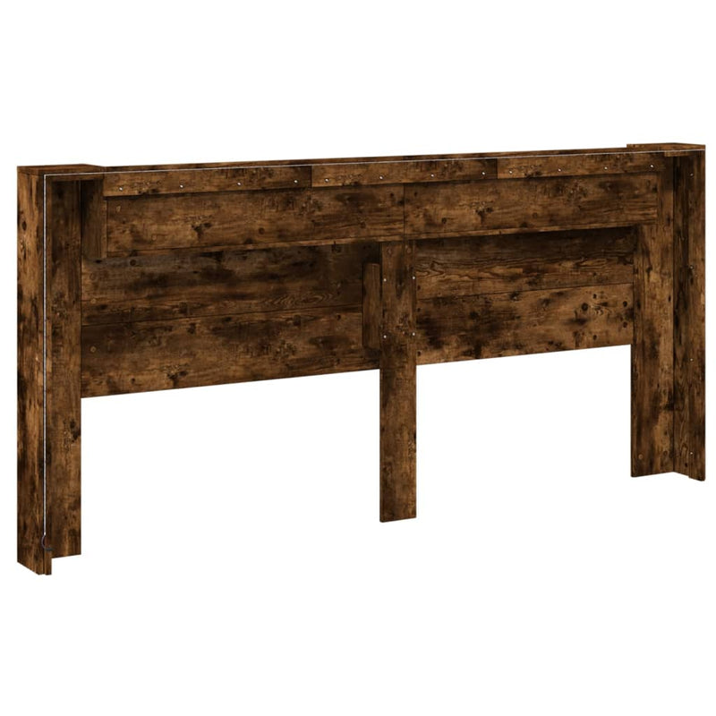 Tăblie de pat cu dulap și LED, stejar fumuriu, 220x16,5x103,5cm