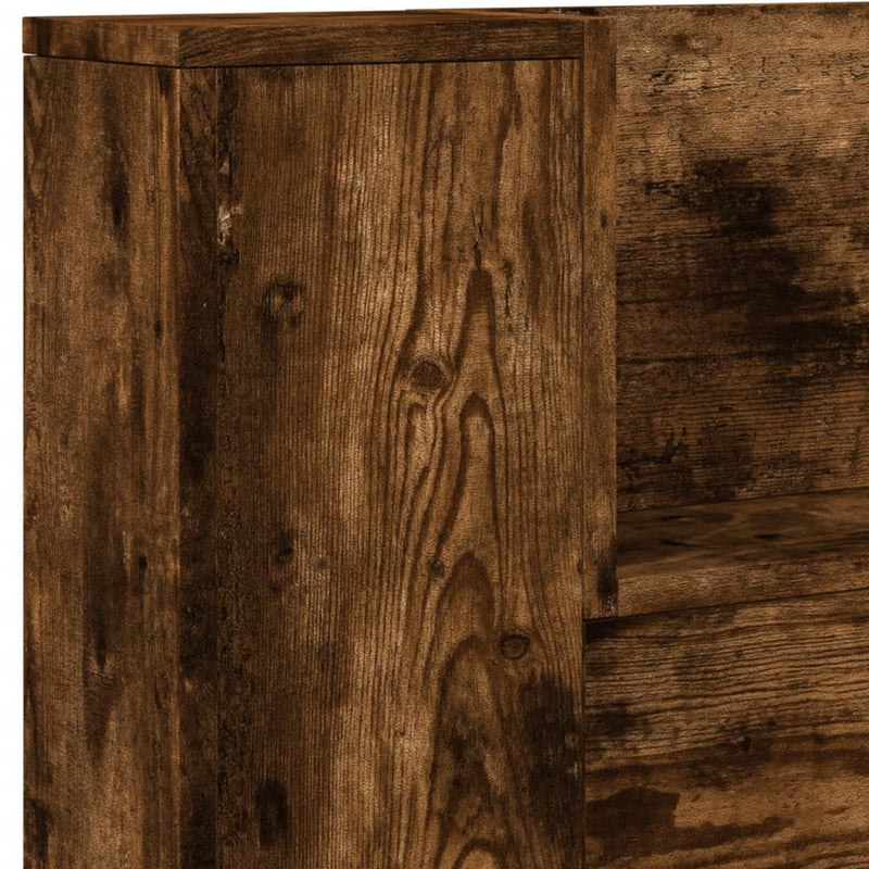 Tăblie de pat cu dulap și LED, stejar fumuriu, 220x16,5x103,5cm