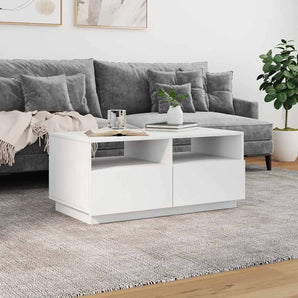 Măsuță de cafea cu lumini LED, alb, 90x49x40 cm