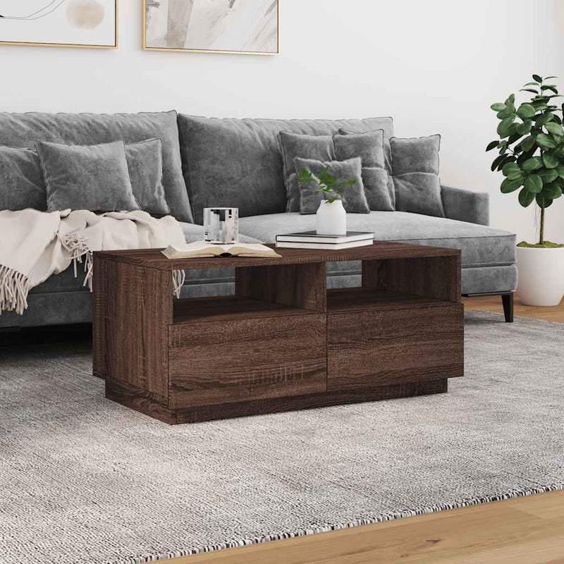 Măsuță de cafea cu lumini LED, stejar maro, 90x49x40 cm