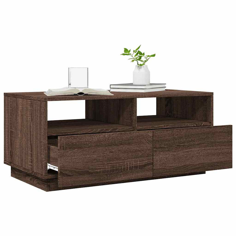 Măsuță de cafea cu lumini LED, stejar maro, 90x49x40 cm