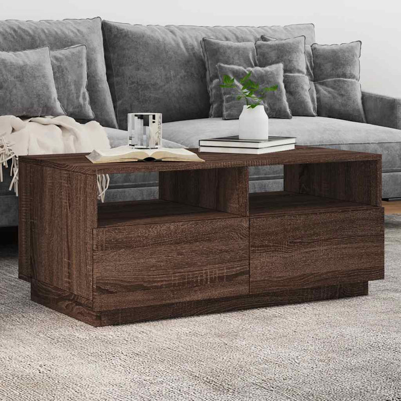 Măsuță de cafea cu lumini LED, stejar maro, 90x49x40 cm