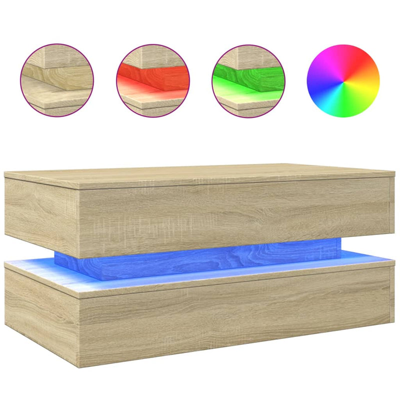 Măsuță de cafea cu lumini LED, stejar sonoma, 90x50x40 cm