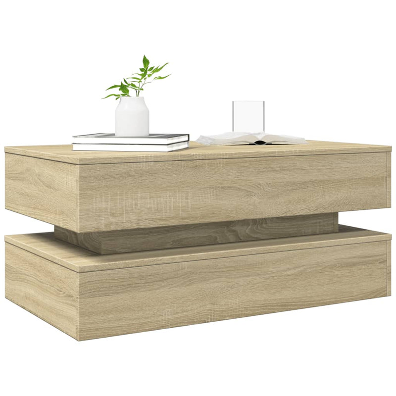 Măsuță de cafea cu lumini LED, stejar sonoma, 90x50x40 cm