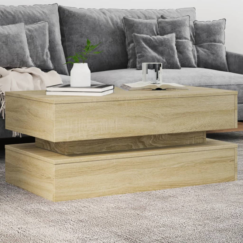 Măsuță de cafea cu lumini LED, stejar sonoma, 90x50x40 cm
