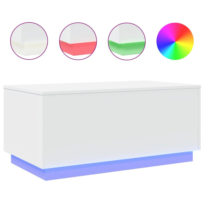 Măsuță de cafea cu lumini LED, alb, 90x50x40 cm