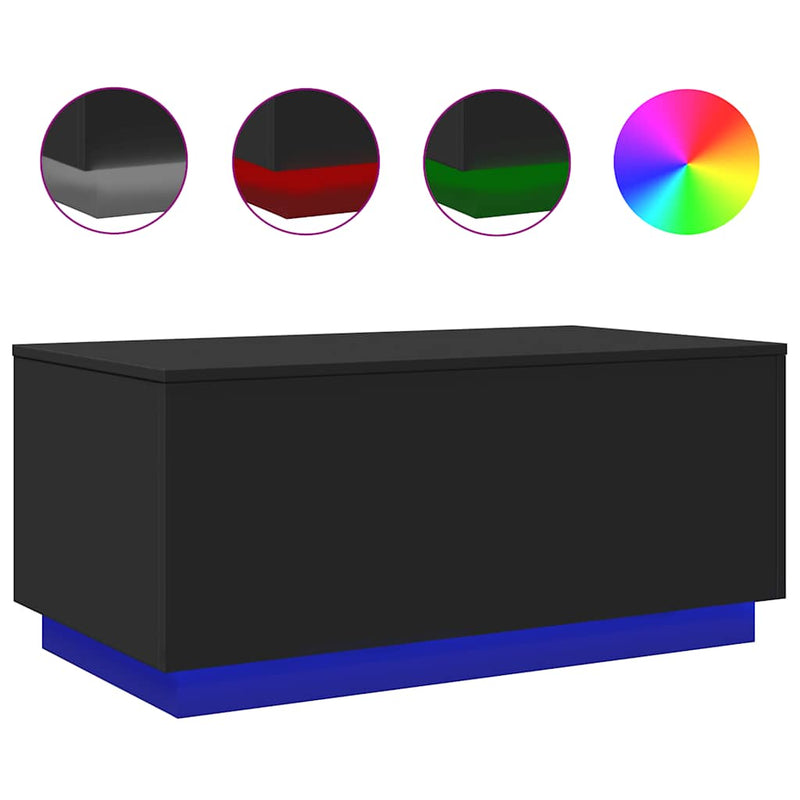 Măsuță de cafea cu lumini LED, negru, 90x50x40 cm