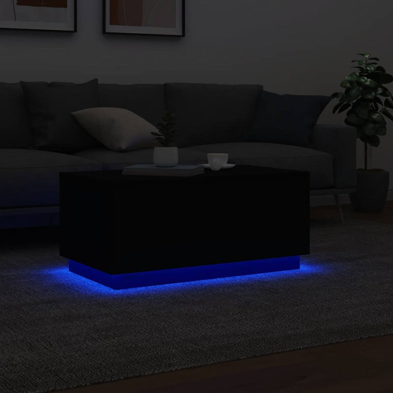 Măsuță de cafea cu lumini LED, negru, 90x50x40 cm