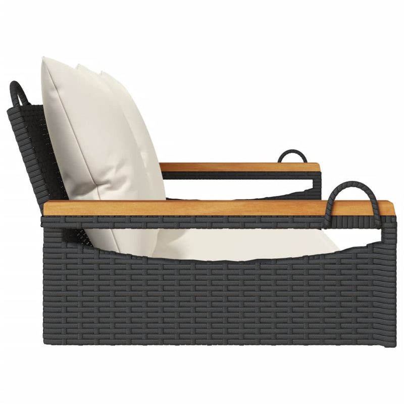 Bancă de balansoar cu perne, negru, 109x62x40 cm, poliratan