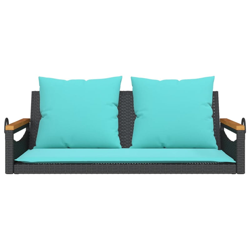 Bancă de balansoar cu perne, negru, 109x62x40 cm, poliratan