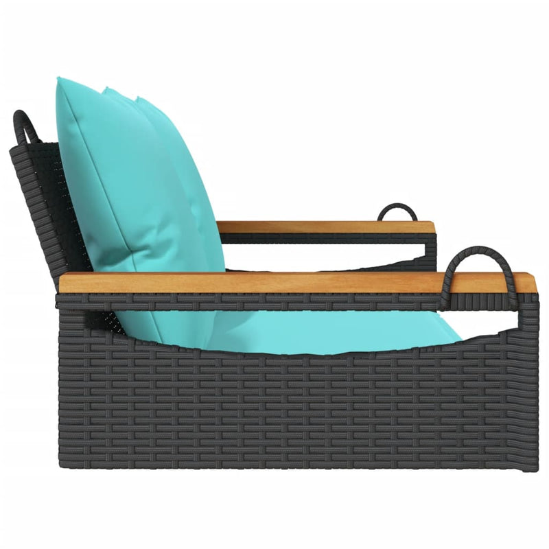 Bancă de balansoar cu perne, negru, 109x62x40 cm, poliratan