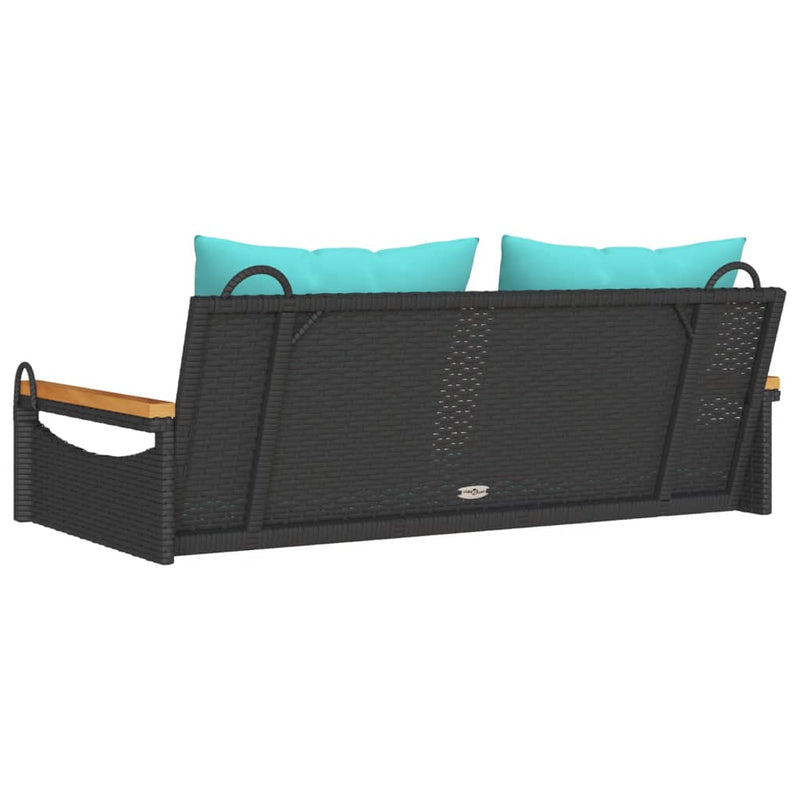 Bancă de balansoar cu perne, negru, 109x62x40 cm, poliratan