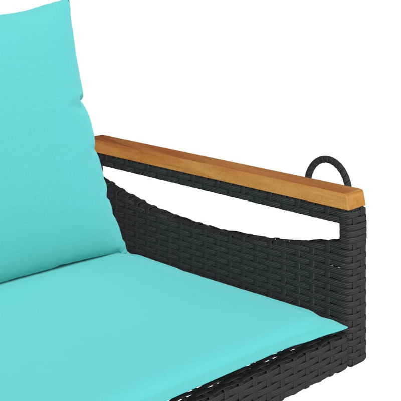 Bancă de balansoar cu perne, negru, 109x62x40 cm, poliratan