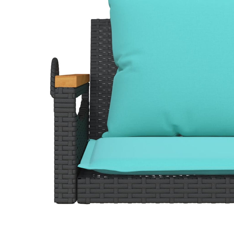 Bancă de balansoar cu perne, negru, 109x62x40 cm, poliratan