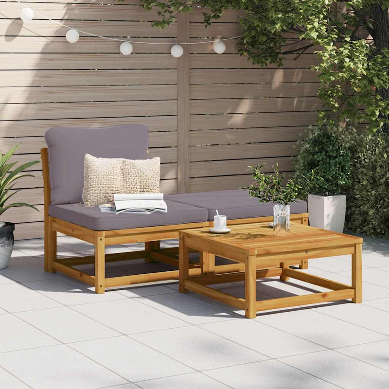 Set mobilier de grădină cu perne, 3 piese, lemn masiv acacia