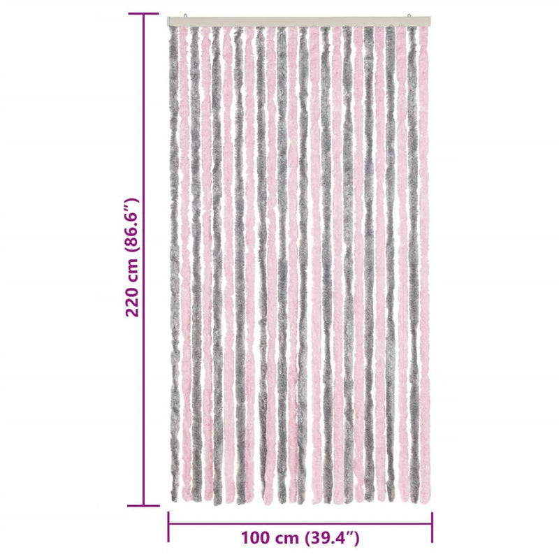 Perdea pentru insecte, gri argintiu și roz, 100x220cm, chenille