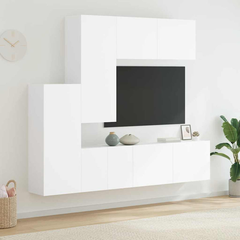 Unități TV de perete, 5 piese, alb, lemn prelucrat
