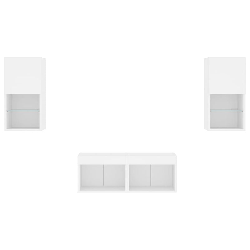 Comode TV de perete cu lumini LED, 4 piese, alb