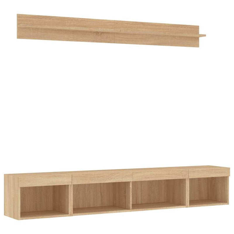 Unități de perete TV cu LED-uri, 5 piese, stejar sonoma, lemn