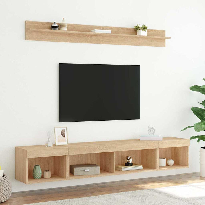 Unități de perete TV cu LED-uri, 5 piese, stejar sonoma, lemn