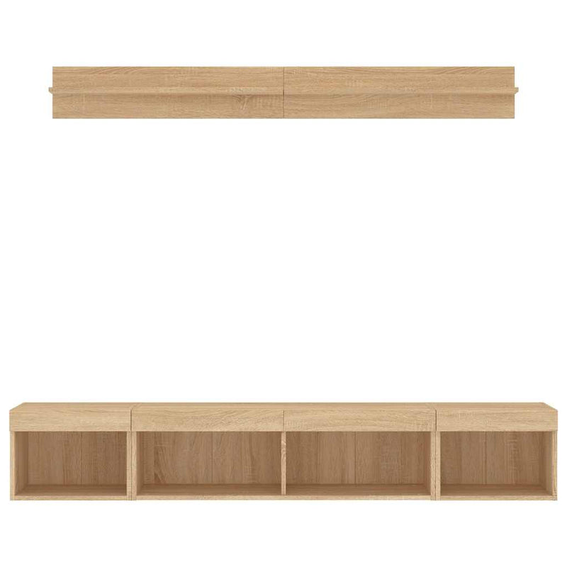 Unități de perete TV cu LED-uri, 5 piese, stejar sonoma, lemn