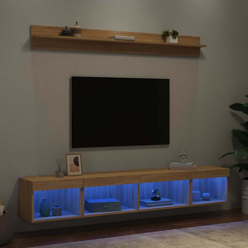 Unități de perete TV cu LED-uri, 5 piese, stejar sonoma, lemn