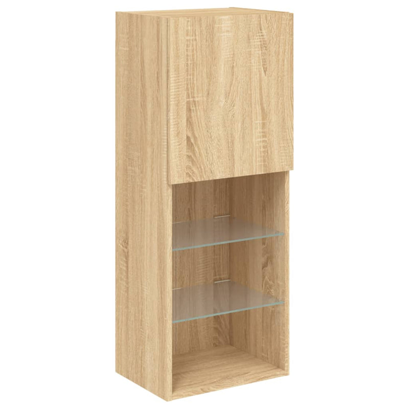 Unități de perete TV cu LED-uri, 5 piese, stejar sonoma, lemn