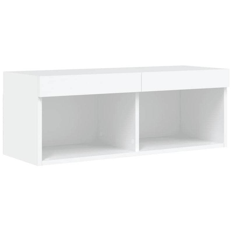 Set comode TV de perete, 8 piese, cu lumini LED, alb