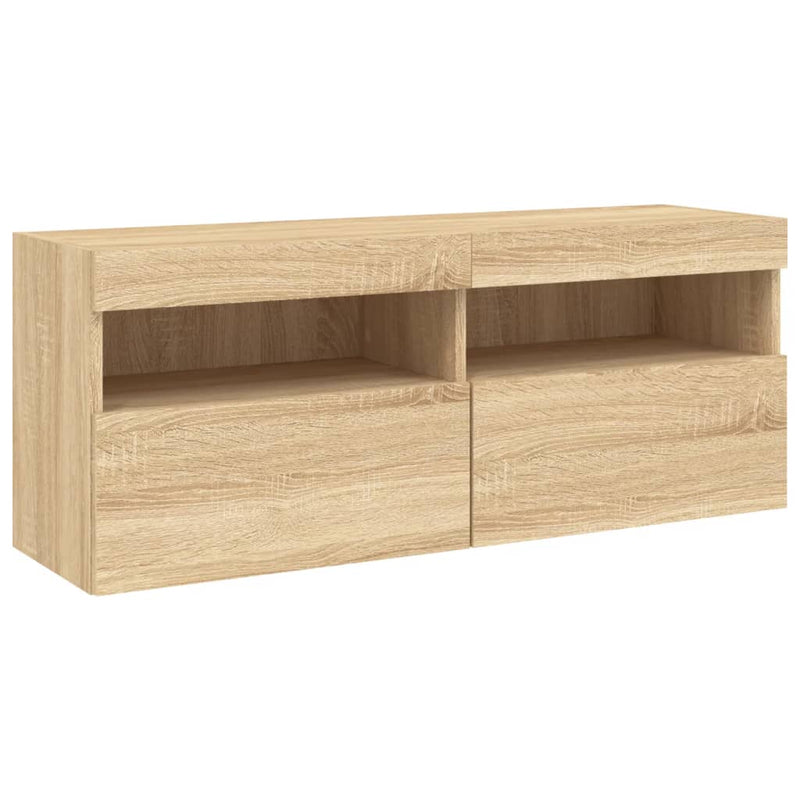 Comode TV de perete cu lumini LED, 7 piese, stejar sonoma