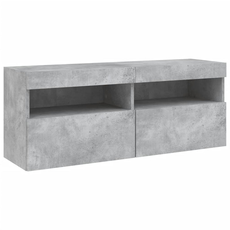 Set comode TV de perete cu lumini LED, 7 piese, gri beton
