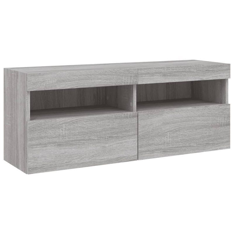 Comode TV de perete cu lumini LED, 7 piese, gri sonoma
