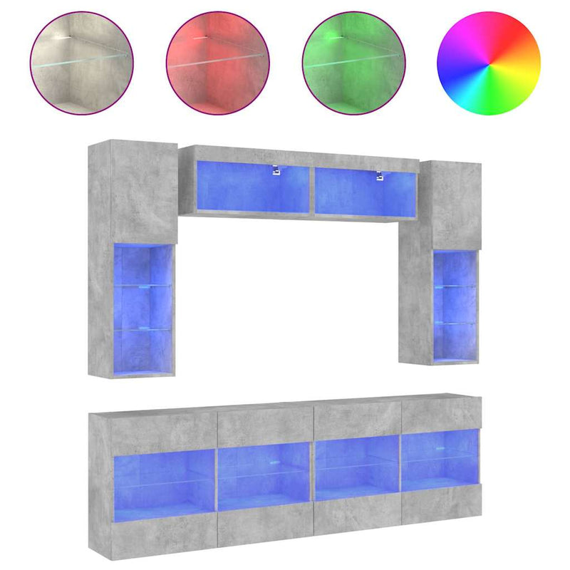 Set comode TV de perete cu lumini LED, 6 piese, gri beton
