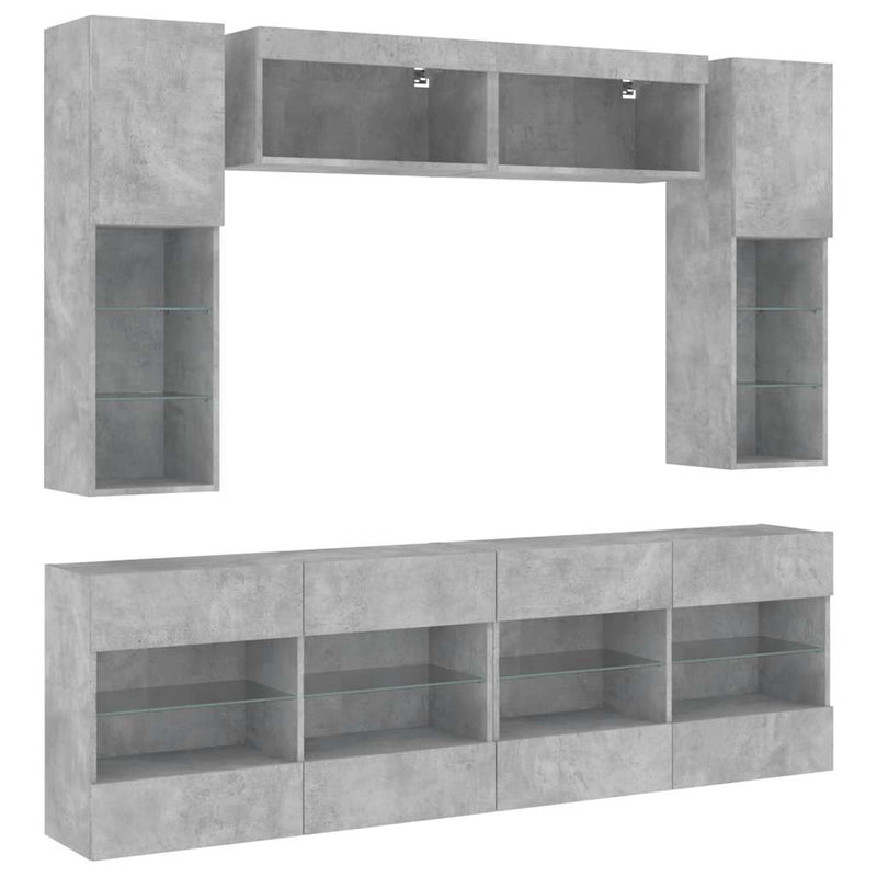 Set comode TV de perete cu lumini LED, 6 piese, gri beton