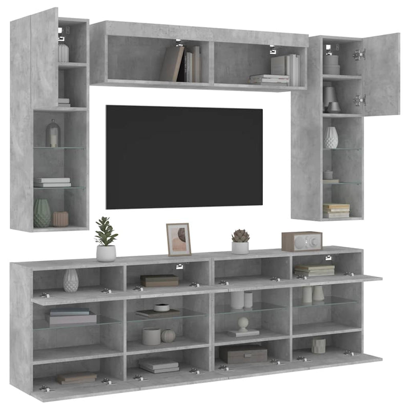 Set comode TV de perete cu lumini LED, 6 piese, gri beton
