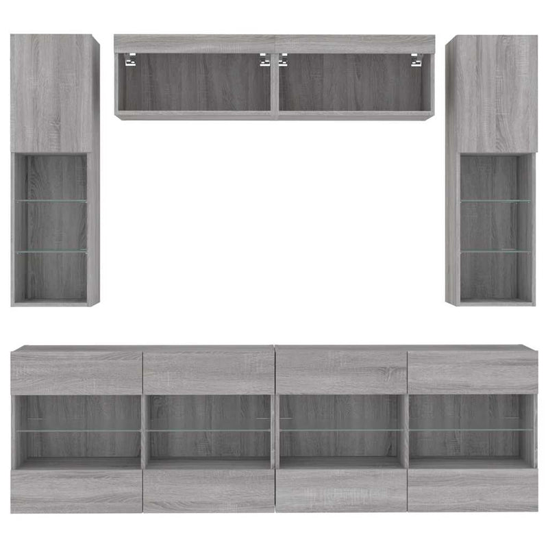 Set comode TV de perete cu lumini LED, 6 piese, gri beton
